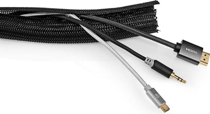 Actual product image Nedis Cable management | Sleeve | 2.00 m | 1 piece | max. cable thickness: 30 mm | Nylon | Black (Cable hole, 200 cm)