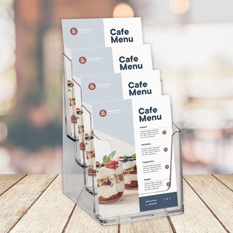 Actual product image Europel Table leaflet holder, A5 portrait, 4 compartments, crystal clear for DIN A5 format, made of (A5)