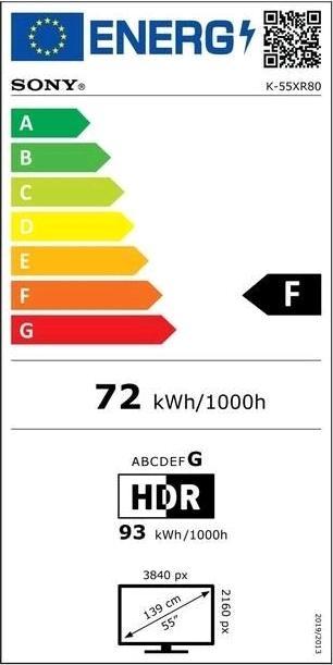 Energy Label Sony K-55XR80PAEP (55", Bravia 8, OLED, 4K, 2024)