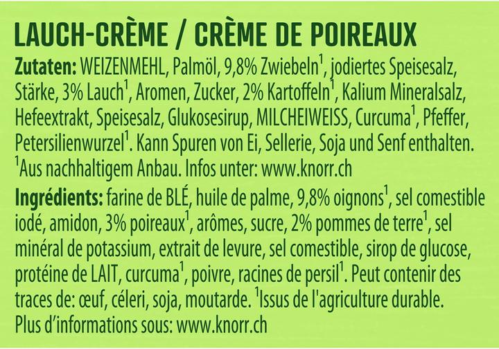 Nährwerte und Zutaten Knorr Lauch Crème Suppe Beutel, crèmige Suppe mit feinen Lauchstücken