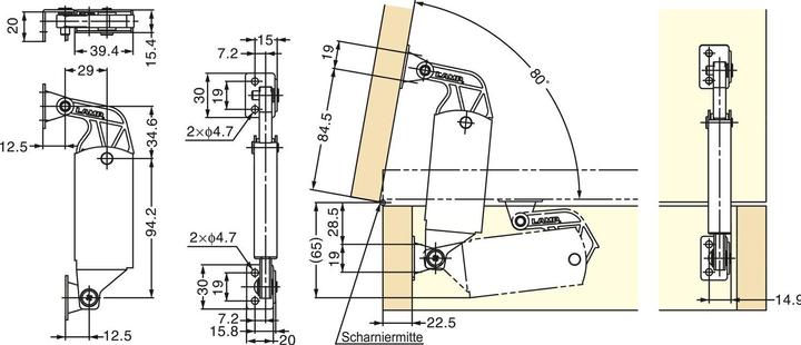 Produktbild LAMP® Schwerlast -Klappenbeschlag S-AT01, INOX, weich (1 Stk.)