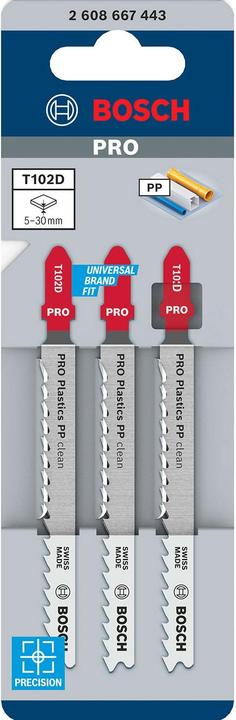 Actual product image Bosch Professional Zubehör PRO Plastics PP clean T102D jigsaw blade, 100 mm, 3 pcs.