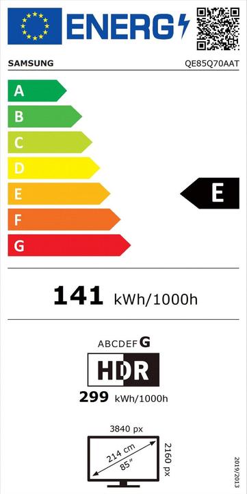 Energy Label Samsung QE85Q70A (85", QLED, 4K, 2021)