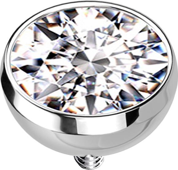 Star Piercing Dermal Anchor Halbkugel silber mit Kristall silber (ohne Messing, Chirurgenstahl 316L)
