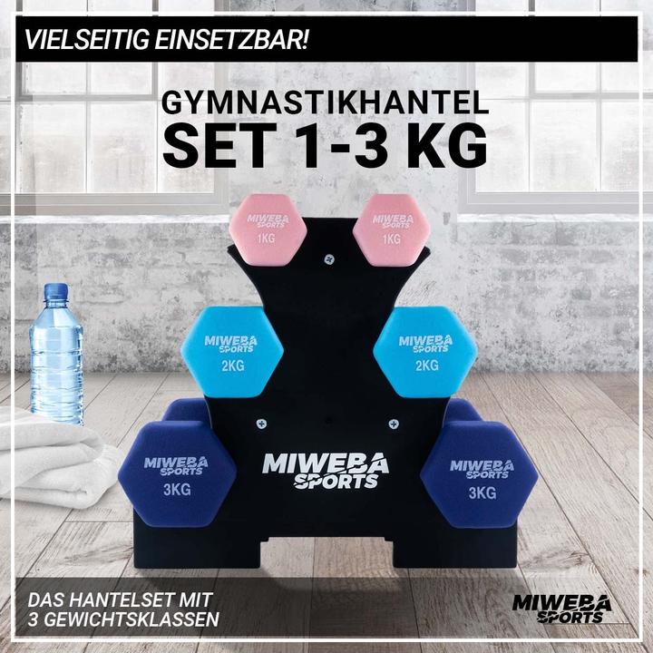 Actual product image Miweba Sports Gymnastics Dumbbell Set NKH120 1-3kg Non-Slip Dumbbell Rack Dumbbells (Pink, Turquoise
