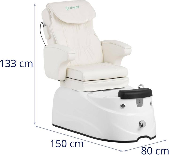Produktbild Physa Fusspflegestuhl elektrisch mit Fusswanne 105 W 150 kg weiss Rücken- & Nackenmassage