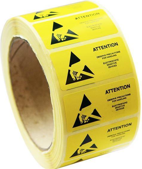 Produktbild RND ESD-Warnetiketten, Rechteckig, Schwarz auf gelb, Papier, Warnung, 1000Stück