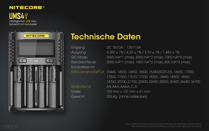 Produktbild Nitecore UMS4 USB-Schnell-Ladegerät (1 Stk., AAA, AA, Ladegerät inkl. Akku)