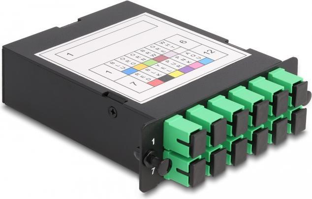 Produktbild Delock LWL HD (High Density) Kassette MPO Stecker zu 12 x SC Simplex Buchse, 12 Fasern, Singlemode, Pola... (S/UTP, CAT6, 0.13 m)