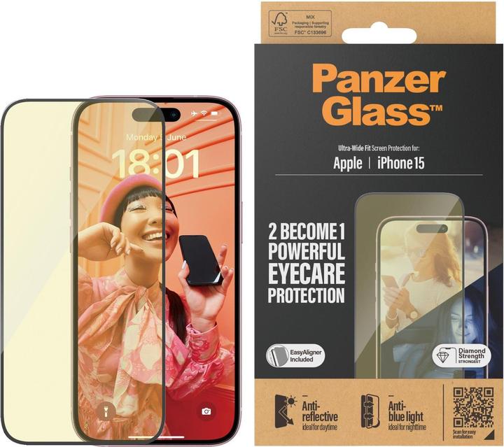 Productafbeelding PanzerGlass Eyecare Screen Protection iPhone 2023 6.1 Ultra-Wide Fit (1 Stuk, Apple iPhone 15)