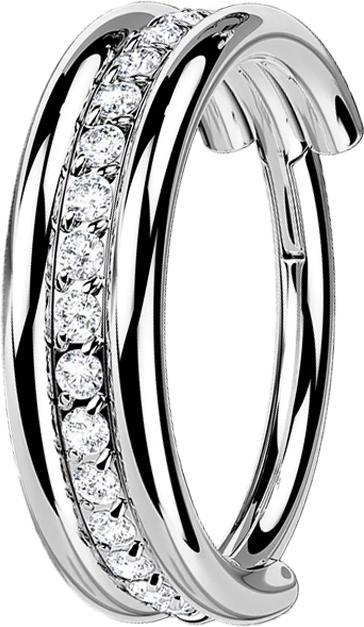 Produktbild Star Piercing Micro Segmentring klappbar silber drei Ringe reihe Kristalle (ohne Messing, Titan G23)