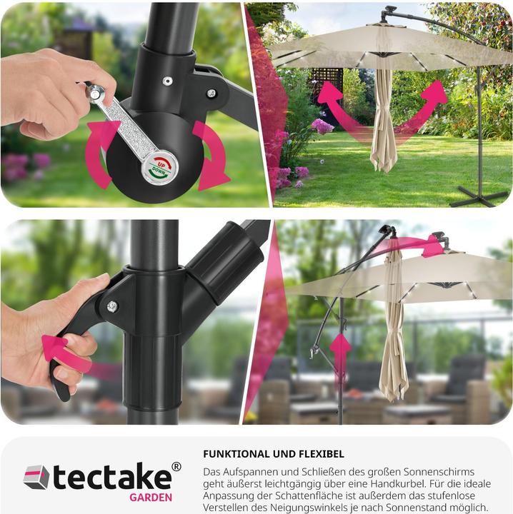 Immagine prodotto tectake Ombrellone Sunna LED-Solar con manovella 2,5 x 2,5 m (2.50 m)