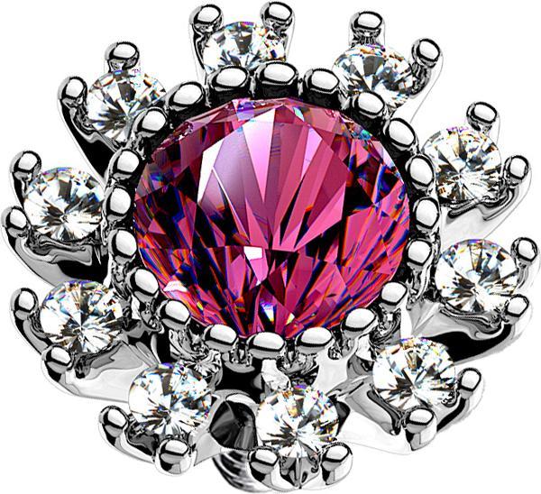 Star Piercing Dermal Anchor silber doppel Kristall gepflastert pink (Chirurgenstahl 316L, Messing)