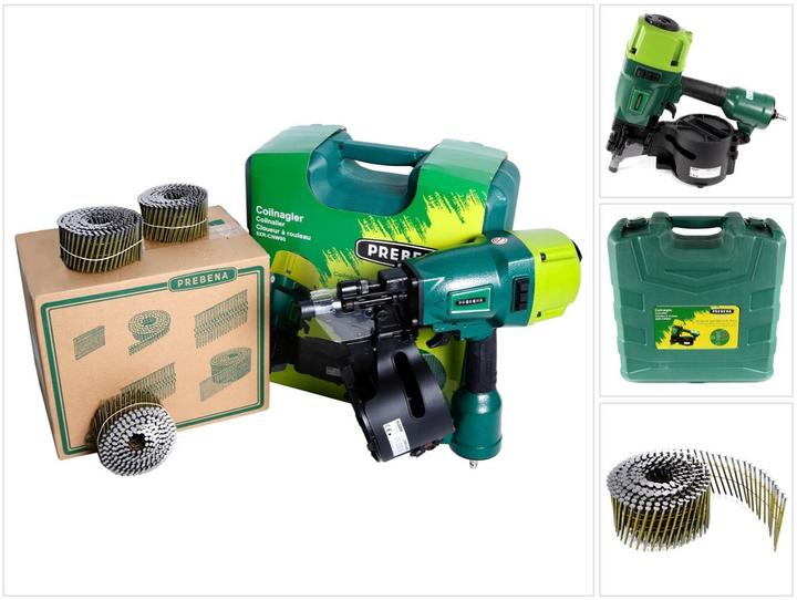 Actual product image Prebena 8XR-CNW90 Chiodatrice pneumatica in valigetta da trasporto + Chiodi lucidi con fusto ad