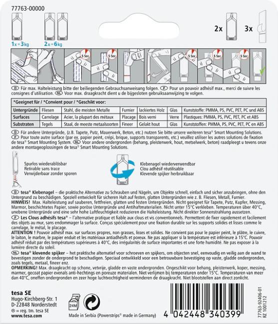 Actual product image tesa Adhesive nail for tiles & metal, 3kg holding power, can be removed without a trace & reused, 4 nails