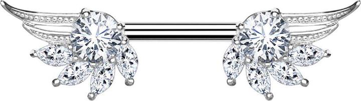 Star Piercing Barbell silber Engelsflügel mit Kristall silber (Chirurgenstahl 316L, Messing)