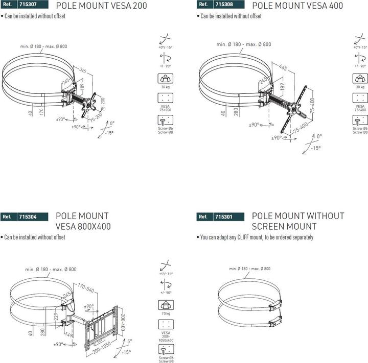 Image du produit Erard Support de colonne 40", métal/aluminium, noir (55", 30 kg)