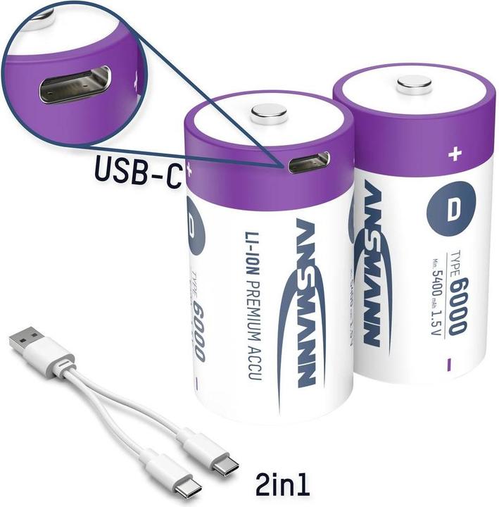 Produktbild Ansmann Premium Rechargeable (2 Stk., D, 6000 mAh)