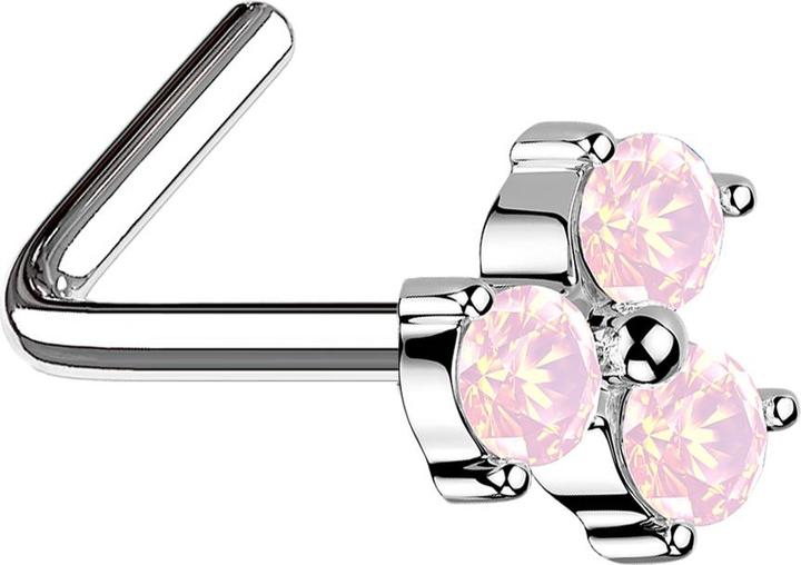 Star Piercing Nasenstecker gewinkelt silber dreiblatt Blume Opalite pink (Messing, Chirurgenstahl 316L)