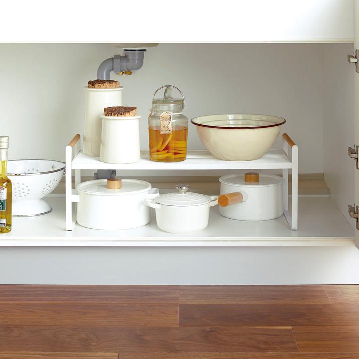 Actual product image Yamazaki Kitchen shelf with wooden handles TOSCA