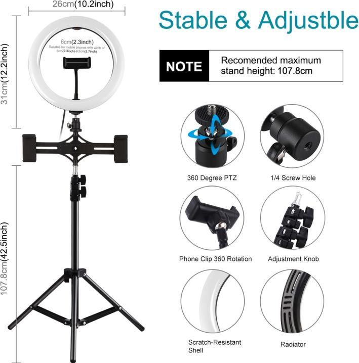 Produktbild Puluz 1,1m Tripod Mount with 26cm LED Ring Vlogging PKT3070B (Studioleuchte)