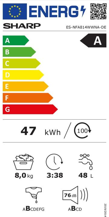 Energy Label Sharp Waschturm 8kg WW3 (8 kg)