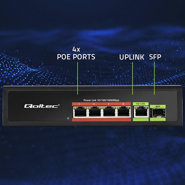 Image du produit Qoltec Ethernet PoE SWITCH 4x RJ45 PoE 1x RJ45 Uplink (6 Ports)