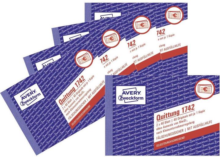 Image du produit Avery reçu petit entrepreneur hors TVA, A6 transversal (40 x)