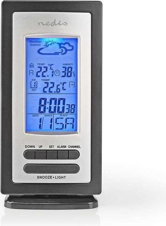 Nedis Weather Station - Alarm - Hygrometer - Outdoor Sensor - Black/Silver