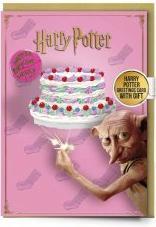 Actual product image Carat Harry Potter Dobby Happy Birthday Cake greetings card with button badge