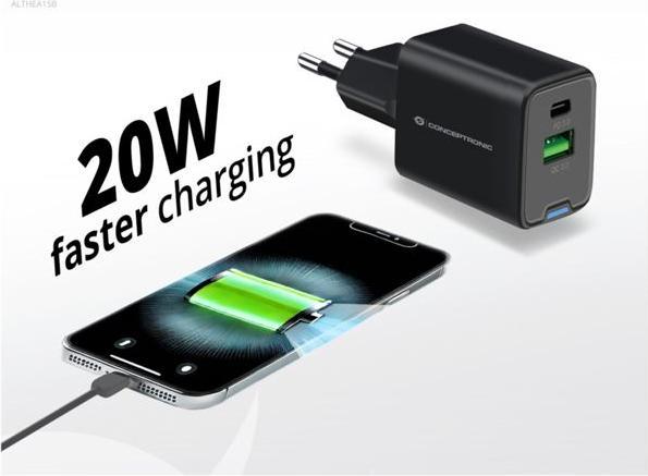 Actual product image Conceptronic Charger 2Port 20W,1xUSB-C,1xUSB-A Desk PD bw (20 W)