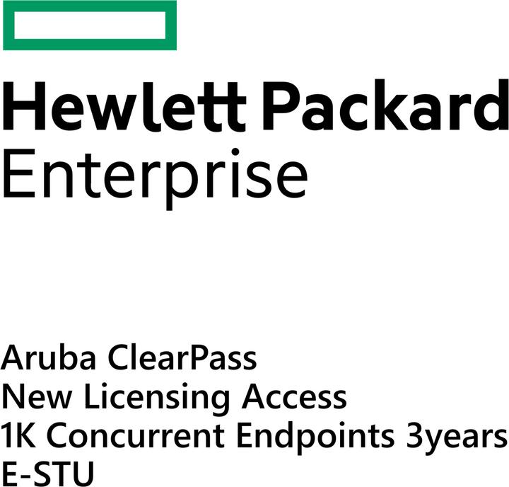 Immagine prodotto HPE E Aruba ClearPass, nuove licenze, accesso, 1K endpoint concorrenti per 3 anni, E-STU (1000 Dispositivi, 36 mesi)