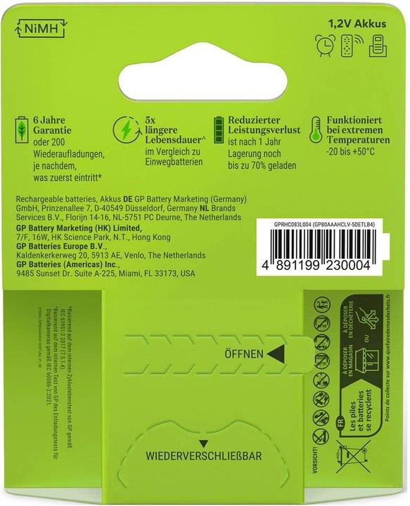 Actual product image GP Batteries GP Recharge Micro (AAA) rechargeable NiMH 800 mAh 1.2 V 4 pcs. (4 pcs., AA, 800 mAh)