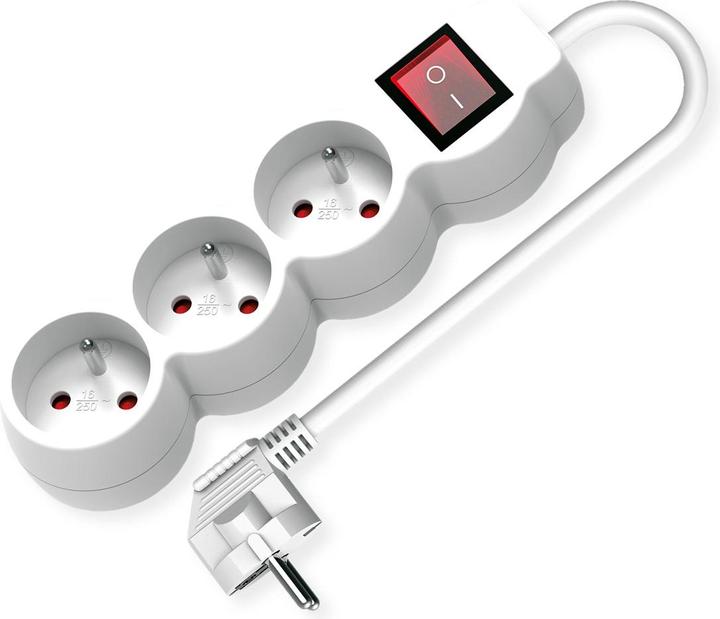 Actual product image Value 3-way socket strip UTE with switch (3 x, CEE 7/3, CEE 7/5, 1.50 m)