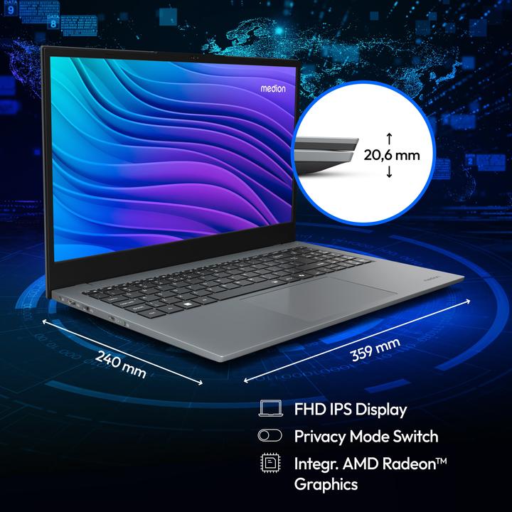 Actual product image Medion Avantum 15 E1 (MD62716), grau (15.60", Intel Core 5 120U, 16 GB, 512 GB, DE)