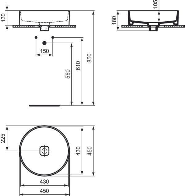 Actual product image Ideal Standard Countertop washbasin Strada II round Ø 45 cm white T295901 (450 mm, 450 mm)
