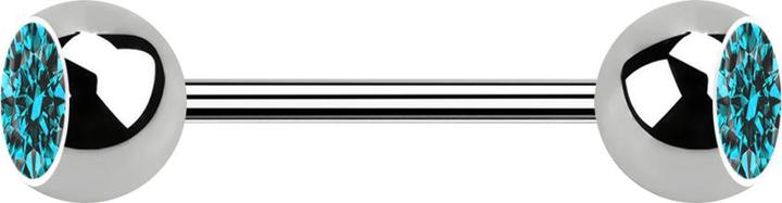 Star Piercing Micro Barbell silber mit zwei Kugeln Kristall aqua (ohne Messing, Titan G23)