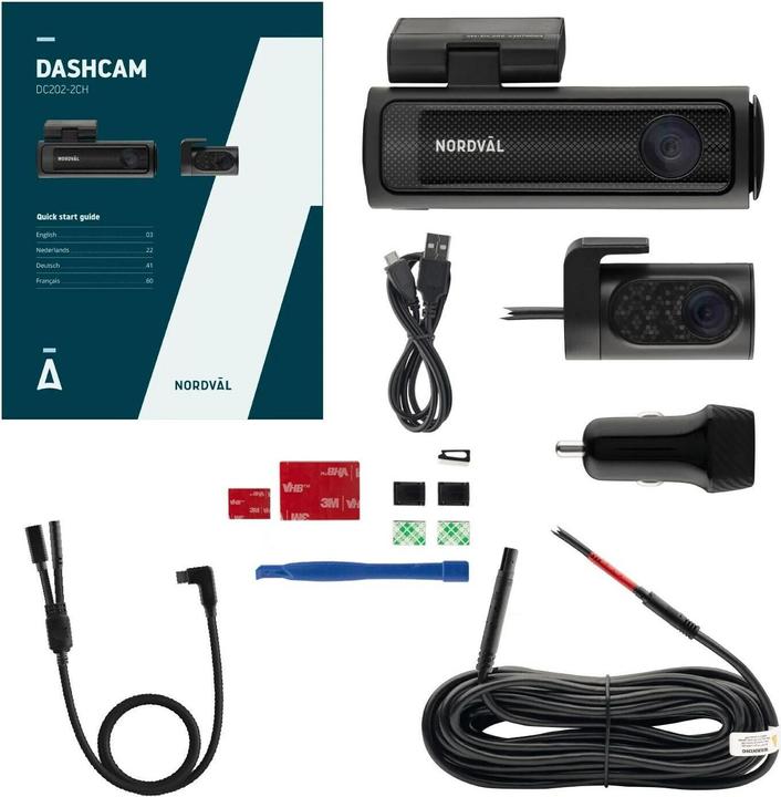 Image du produit Nordväl DC202-2CH Dashcam 4K + WiFi + GPS + mode parking + 128GB (WiFi, Récepteur GPS)