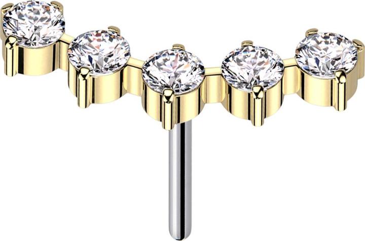 Star Piercing Threadless gebogen vergoldet fünf runde Kristalle silber (ohne Messing, Titan G23)