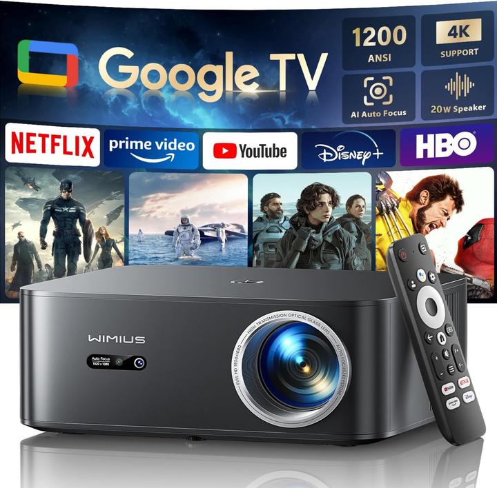 Produktbild WiMiUS 4K Heimkino Beamer mit Google TV & Netflix Lizenz (4K, 1200 lm)