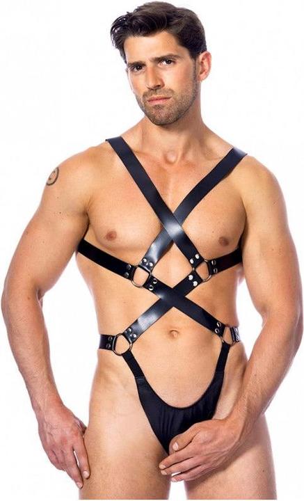 Produktbild Rimba Erotischer Fashion Harness, schwarzes Leder, verstellbarer Body Harness mit offenem String