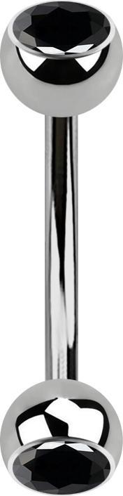 Star Piercing Banane silber mit zwei Kugeln Kristall schwarz (ohne Messing, Titan G23)
