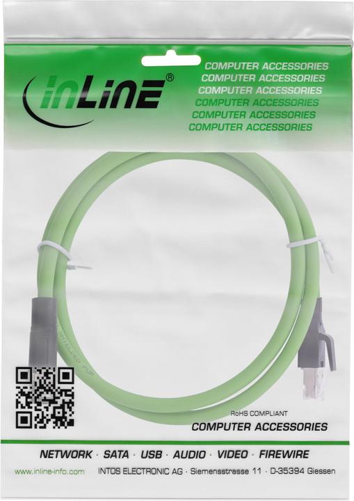 Produktbild InLine Industrie Netzwerkkabel, M12 4-pin D-kodiert Stecker zu RJ45 Stecker, PUR, 15m (U/UTP, CAT5e, 15 m)