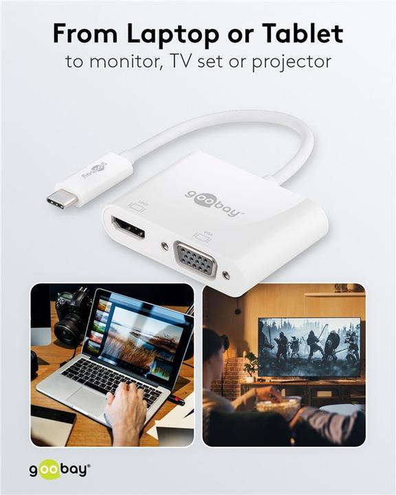 Produktbild Goobay USB-C™ Multiport-Adapter HDMI™+VGA, 1 Stk. im Polybeutel, Weiss (USB-C, 2 Ports)