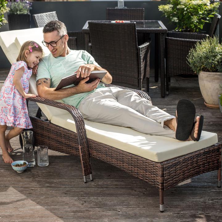 Produktbild tectake Sonnenliege Rattan mit Rollen (200 cm)