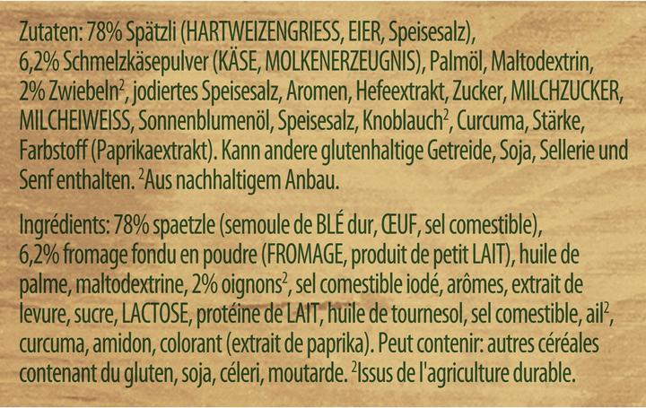 Nährwerte und Zutaten Knorr Hütten Lunch du Chalet Chäs Spätzli Beutel, crèmiger Käse, feinste Spätzli & Schinken, Fertiggericht (180 g)
