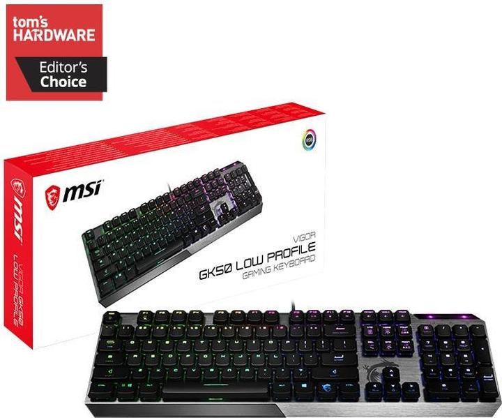Image du produit MSI Vigor GK50 Low Profile Clavier USB QWERTY US anglais, Métallique (US, Filaire)
