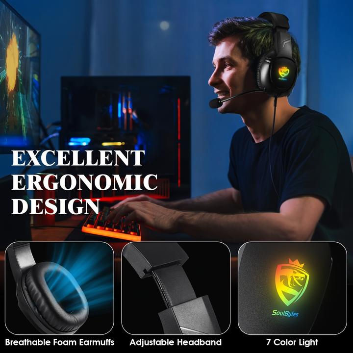 Produktbild PhoneLook SOULBYTES S20 RGB Gaming Headset mit Surround-Sound Mikrofon für PS4 / PS5 / XBOX / PC 3.5 mm (Kabelgebunden)
