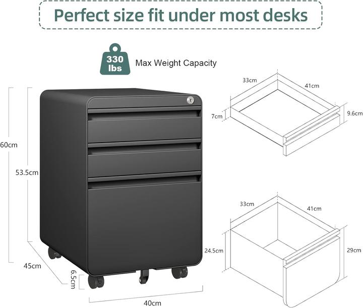 Produktbild Dripex Stahl Rollcontainer mit 2 Schubladen und Hängeregistratur (40 x 45 x 60 cm)