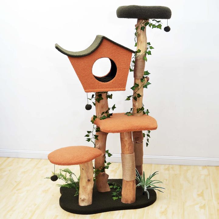Actual product image Wiltec Fudajo scratching post plant decoration 154cm cat scratching post cat tree cat furniture cat (154 cm, Orange, Green)